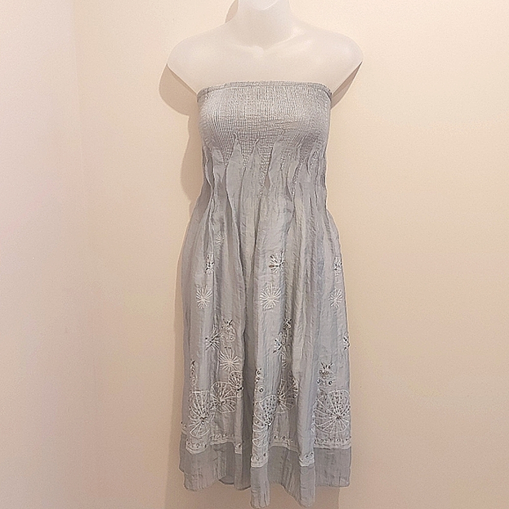 Lapis Grey Beaded Dress, Size Small